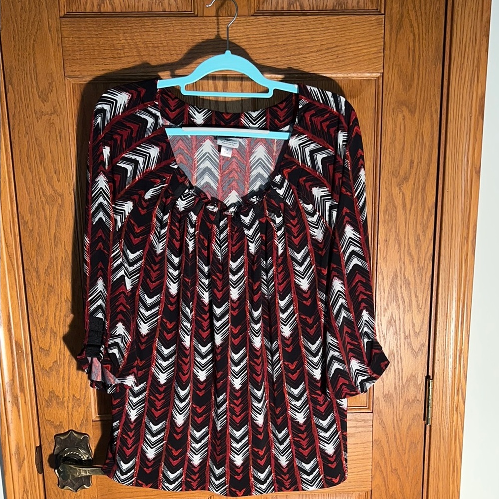 Chevron Patterned Blouse in Red, Black, and White